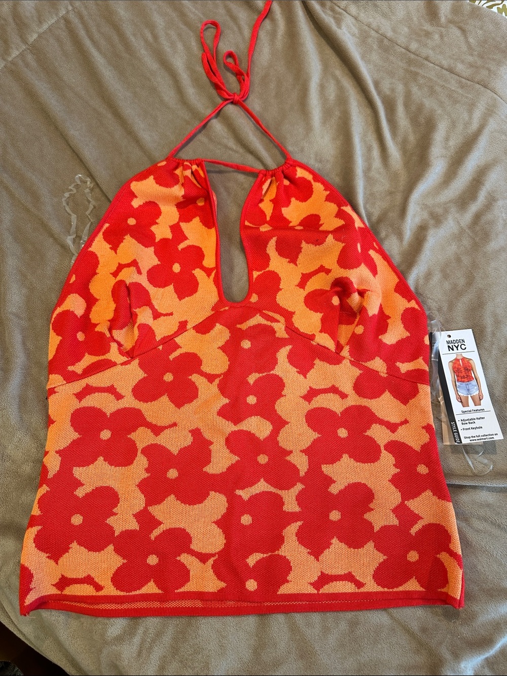 Women’s Red & Orange Floral Halter One-Piece